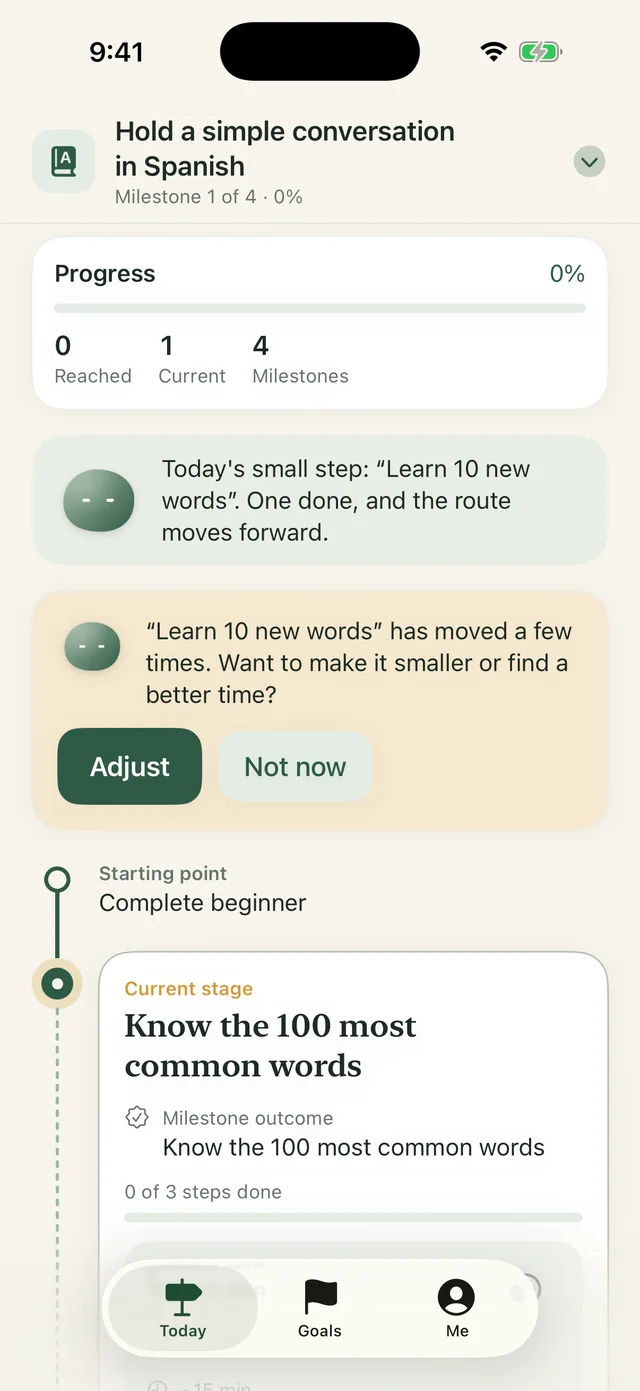 A suggestion card noting that a step has moved a few times and offering to adjust it